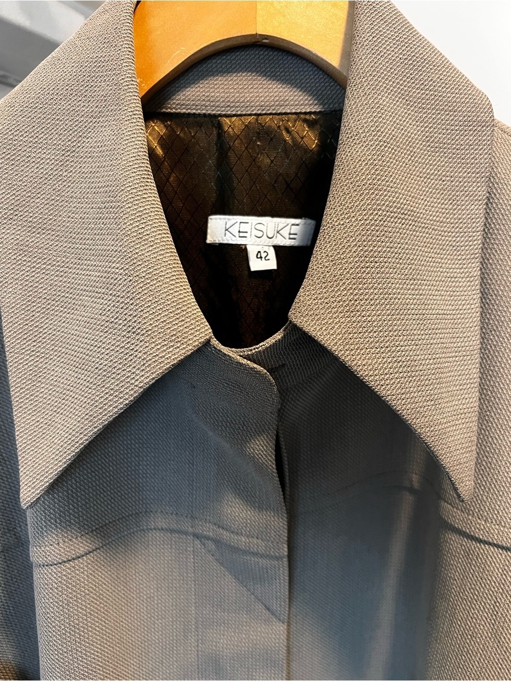 KEISUKE Vintage Belted Tailored Jacket 42 Taupe Peplum Silk-Like - Picture 8 of 12